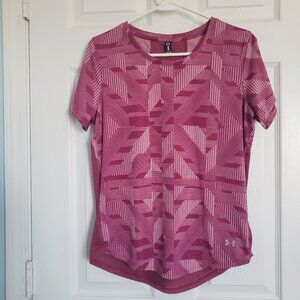 Under Armour Athletic Top Size M Pink Colorblock Geometric Mesh Gym Run Golf